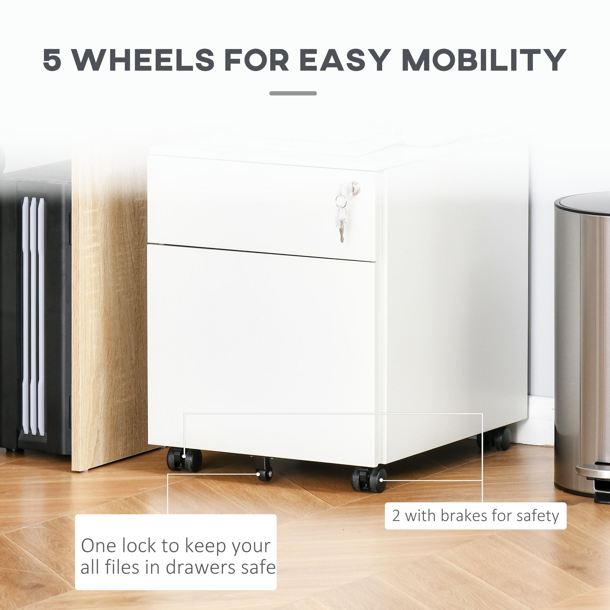 Lockable File Cabinet, Steel Filing Cabinet on Wheels for Legal, A4, Letter Size, with Pencil Tray for Home Office-Office Products > Office Furniture > Office Cabinets & Cupboards-DECOROLALA