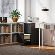 Lockable Filing Cabinet with 2 Fluted Drawers, File Cabinet with Adjustable Hanging Rails for A4 Letter Files, Black-Office Storage Cabinets-DECOROLALA