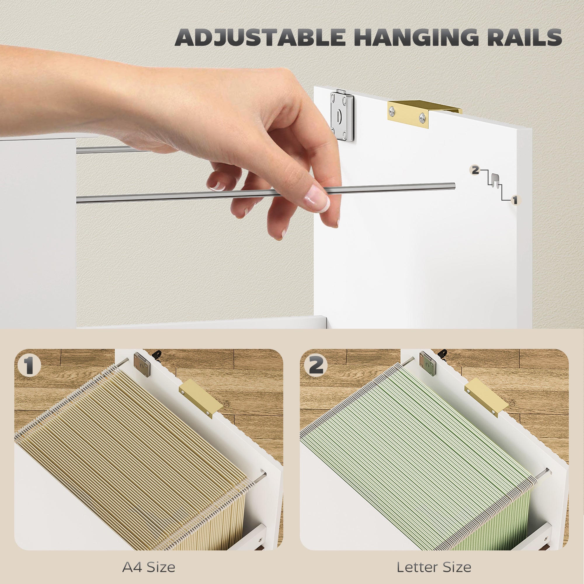 Lockable Filing Cabinet with 2 Fluted Drawers, File Cabinet with Adjustable Hanging Rails for A4 Letter Files, White-Office Products > Office Furniture > Office Cabinets & Cupboards-DECOROLALA