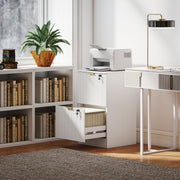 Lockable Filing Cabinet with 2 Fluted Drawers, File Cabinet with Adjustable Hanging Rails for A4 Letter Files, White-Office Storage Cabinets-DECOROLALA