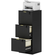 Lockable Filing Cabinet with 3 Fluted Drawers, File Cabinet with Adjustable Hanging Rails for A4 Letter Files, Black-Office Products > Office Furniture > Office Cabinets & Cupboards-DECOROLALA