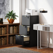 Lockable Filing Cabinet with 3 Fluted Drawers, File Cabinet with Adjustable Hanging Rails for A4 Letter Files, Black-Office Storage Cabinets-DECOROLALA