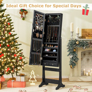 Lockable Freestanding Jewelry Cabinet Armoire with Full-Length Mirror and Lights-Black-Jewelry Armoires-DECOROLALA