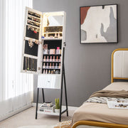 Lockable Freestanding Jewelry Organizer with Full-Length Frameless Mirror-White-Jewelry Armoires-DECOROLALA