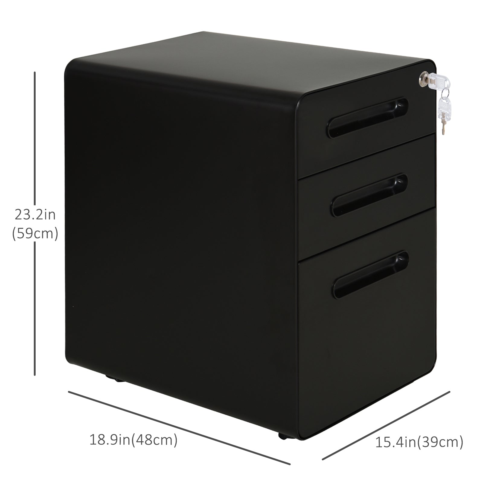 Lockable Steel 3-Drawer Mobile File Cabinet - Black-DECOROLALA