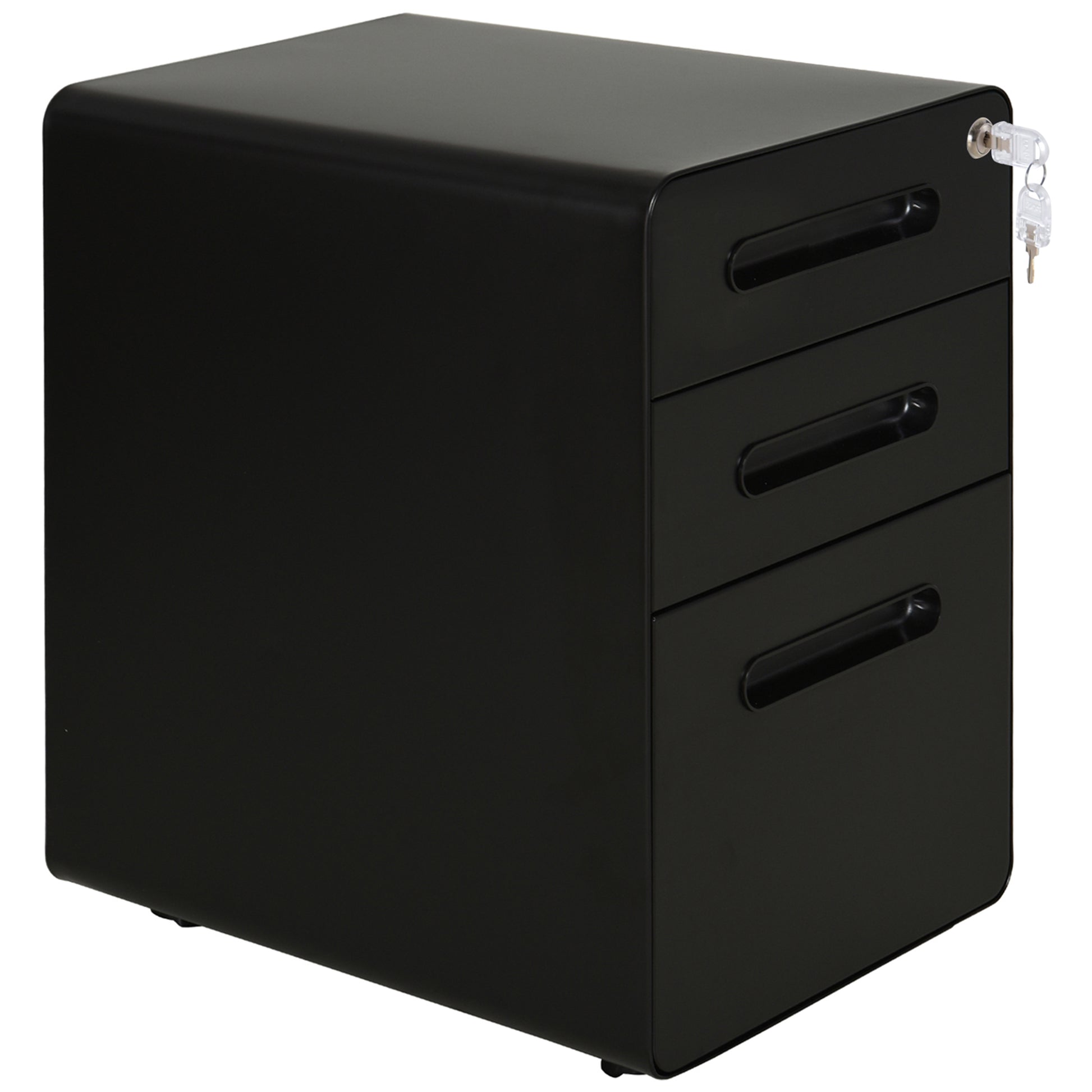 Lockable Steel 3-Drawer Mobile File Cabinet - Black-DECOROLALA