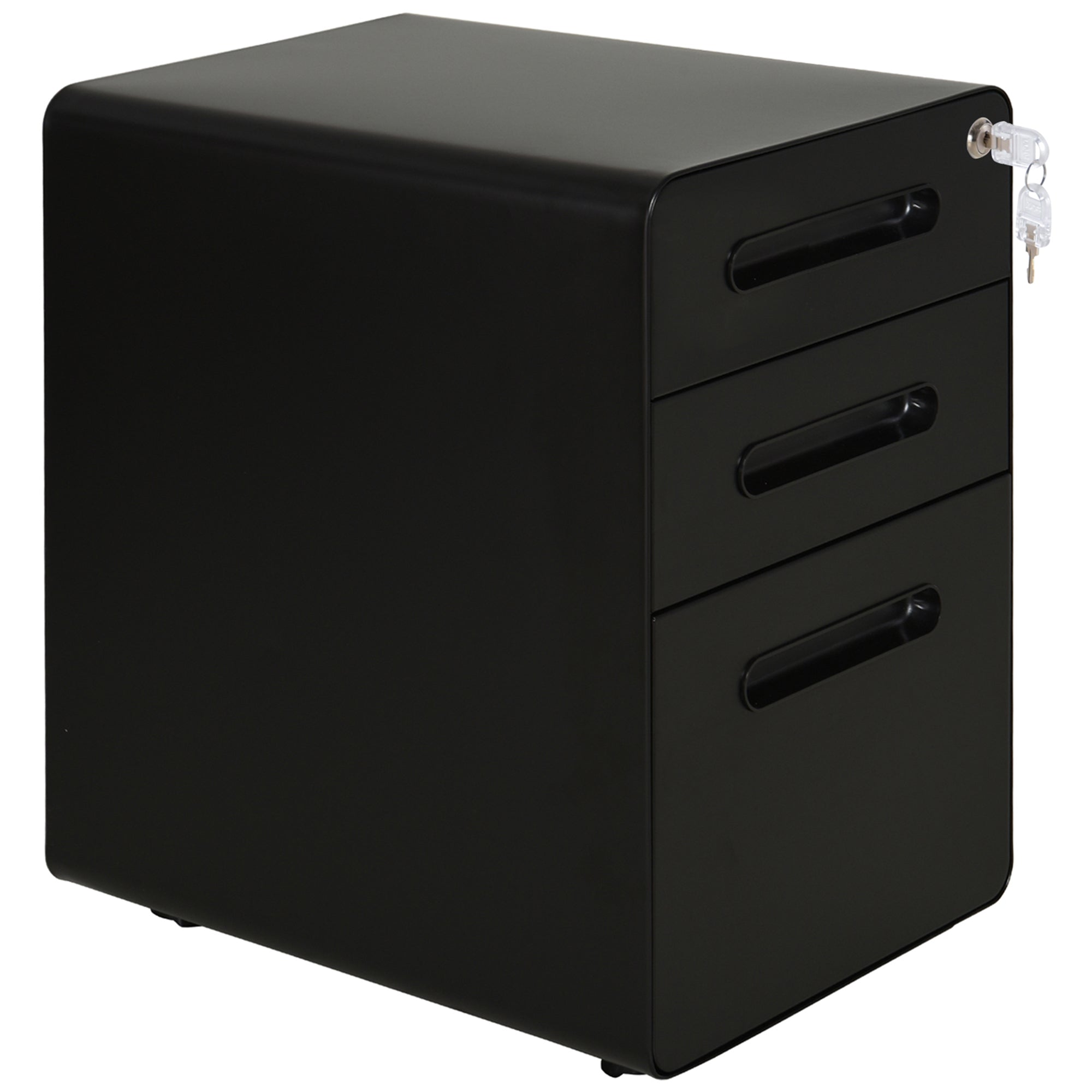 Lockable Steel 3-Drawer Mobile File Cabinet - Black-DECOROLALA