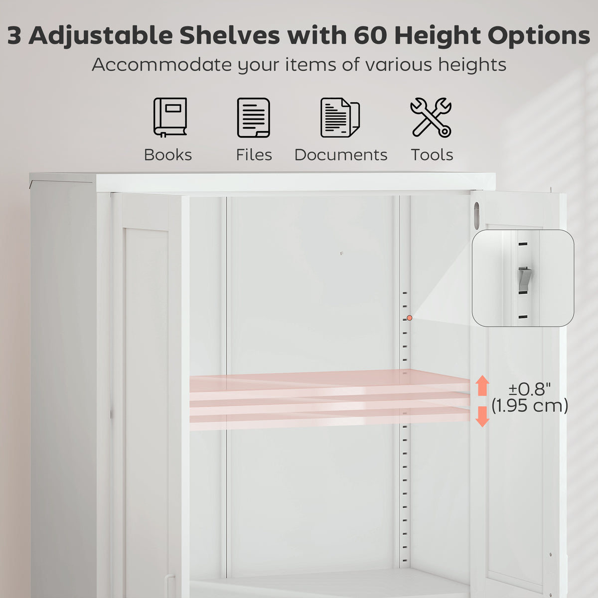 Lockable Steel Storage Cabinet - 3 Shelves 2 Doors White-Office Storage Cabinets-DECOROLALA