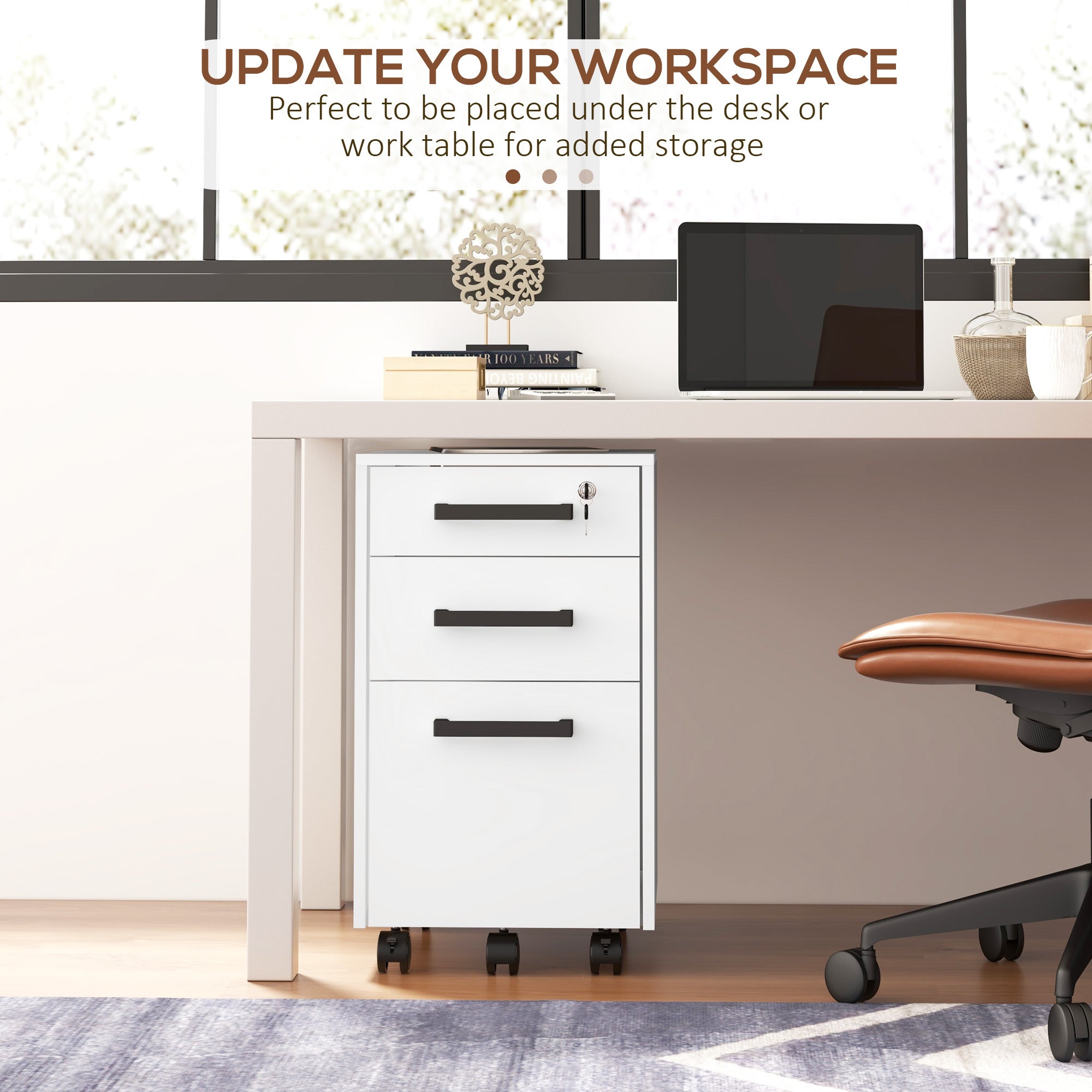 Lockable Vertical File Cabinet with Lock, 3 Drawer Filing Cabinet with Hanging Bars for Letter and A4 Size, White-Office Products > Office Furniture > Office Cabinets & Cupboards-DECOROLALA