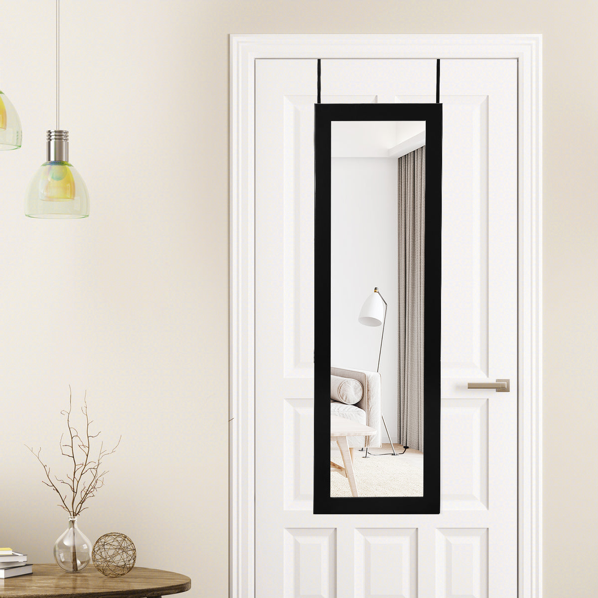 Lockable Wall Door Mounted Mirror Jewelry Cabinet w/LED Lights-Black-Jewelry Armoires-DECOROLALA