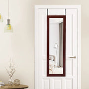 Lockable Wall Door Mounted Mirror Jewelry Cabinet w/LED Lights-Brown-Jewelry Armoires-DECOROLALA