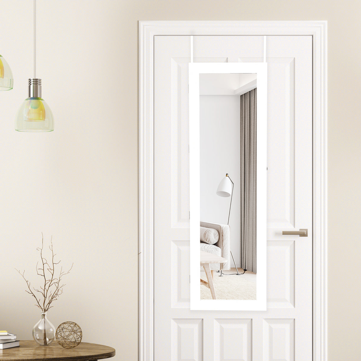 Lockable Wall Door Mounted Mirror Jewelry Cabinet w/LED Lights-White-Jewelry Armoires-DECOROLALA