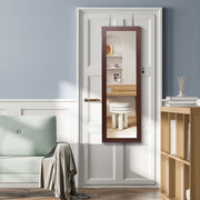 Lockable Wall Mount Mirrored Jewelry Cabinet with LED Lights-Brown-Jewelry Armoires-DECOROLALA