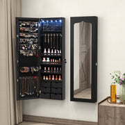 Lockable Wall Mounted Mirror Jewelry Armoire with 5 LEDs and 6 Drawers-Black-Jewelry Armoires-DECOROLALA