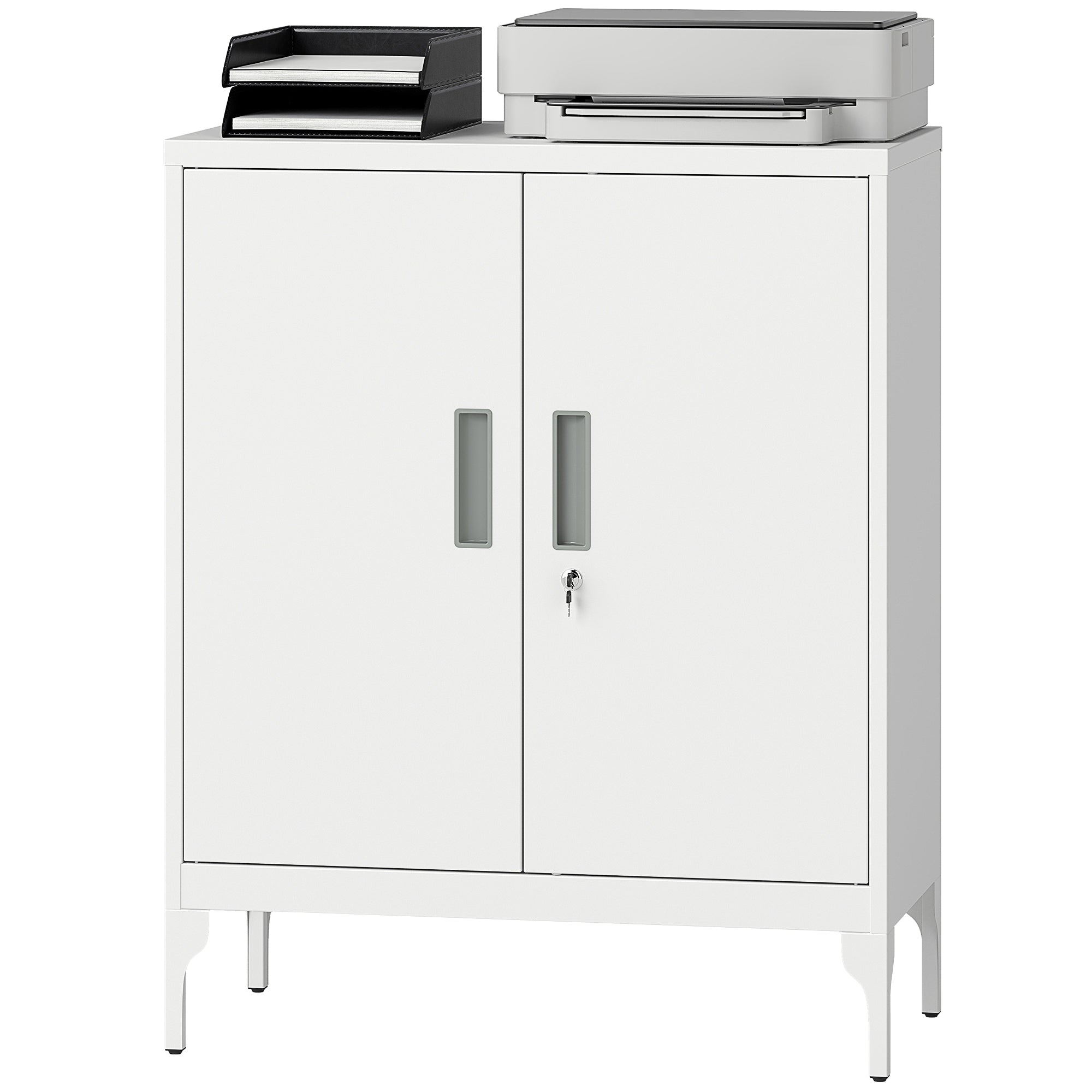 Lockable White Steel Office Storage Cabinet - 31.5"W x 39.4"H-Office Products > Office Furniture > Office Cabinets & Cupboards-DECOROLALA