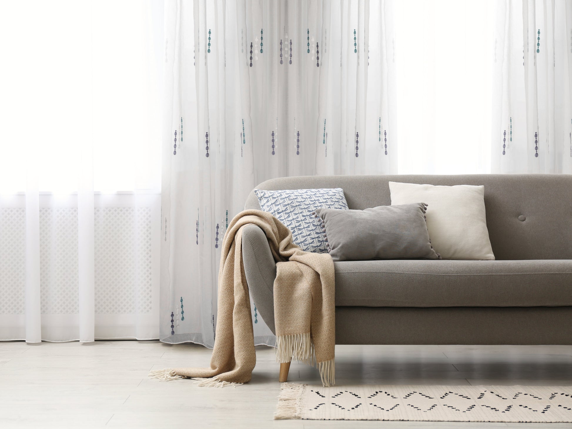 Lodi Subtle Embroidered Sheer Grommet Curtain 108" x 95"-Curtains-DECOROLALA