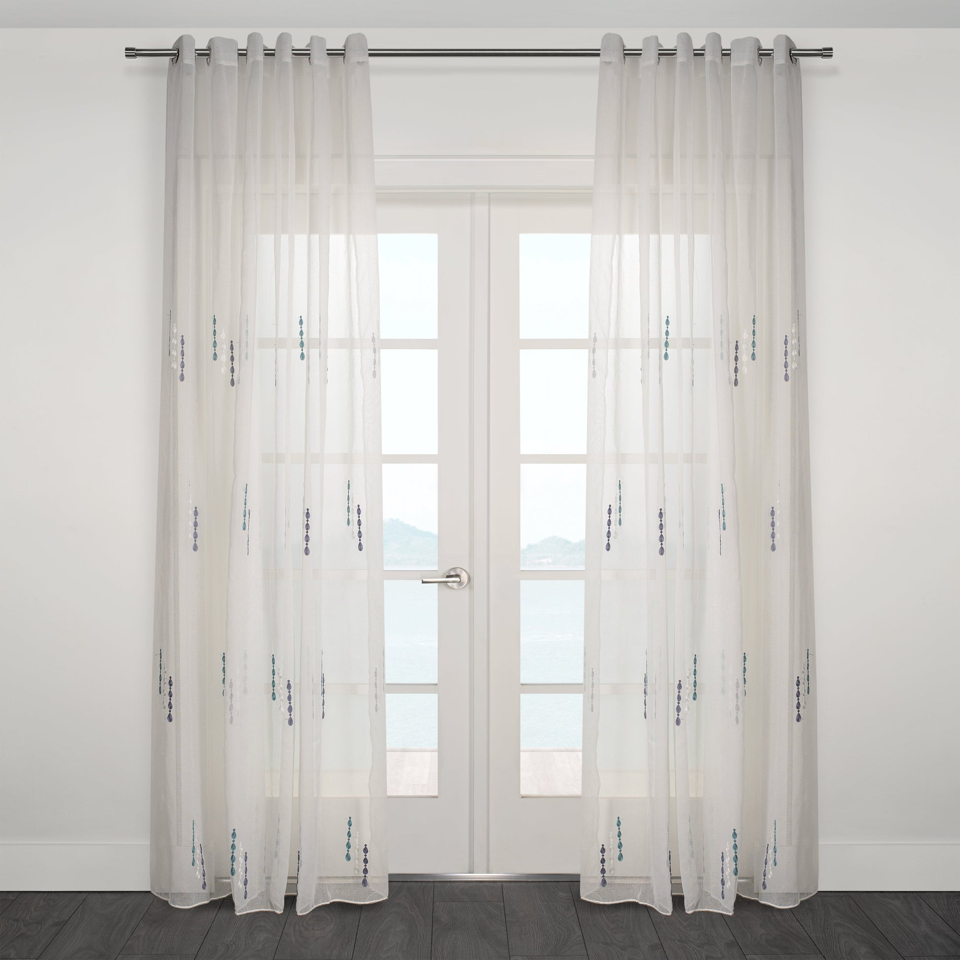Lodi Subtle Embroidered Sheer Grommet Curtain 108" x 95"-Curtains-DECOROLALA