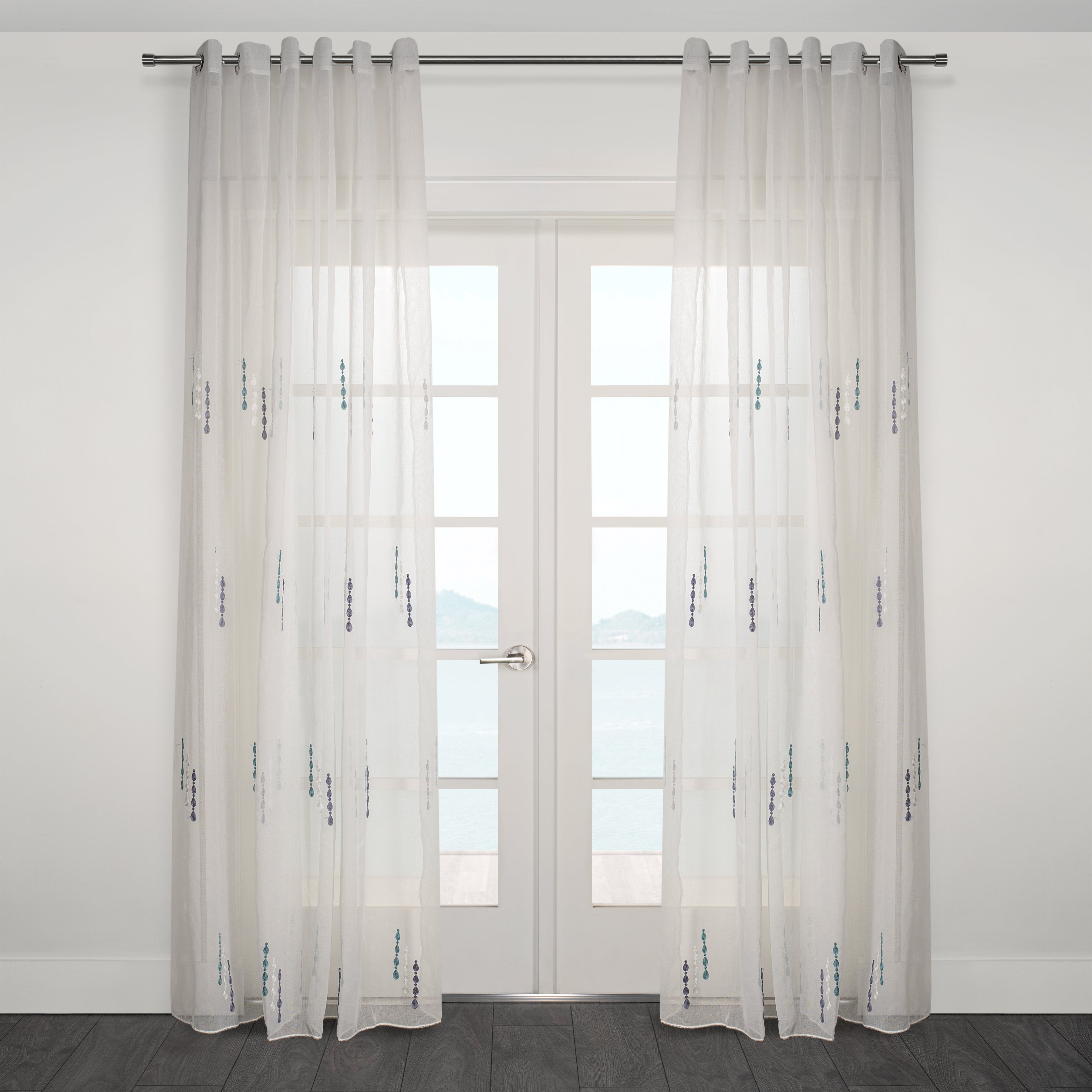 Lodi Subtle Embroidered Sheer Grommet Curtain 108" x 95"-Curtains-DECOROLALA