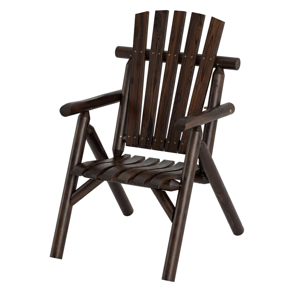 Log Wood Patio Chair with Slatted Backrest for Deck Backyard-Brown-Outdoor Benches-DECOROLALA