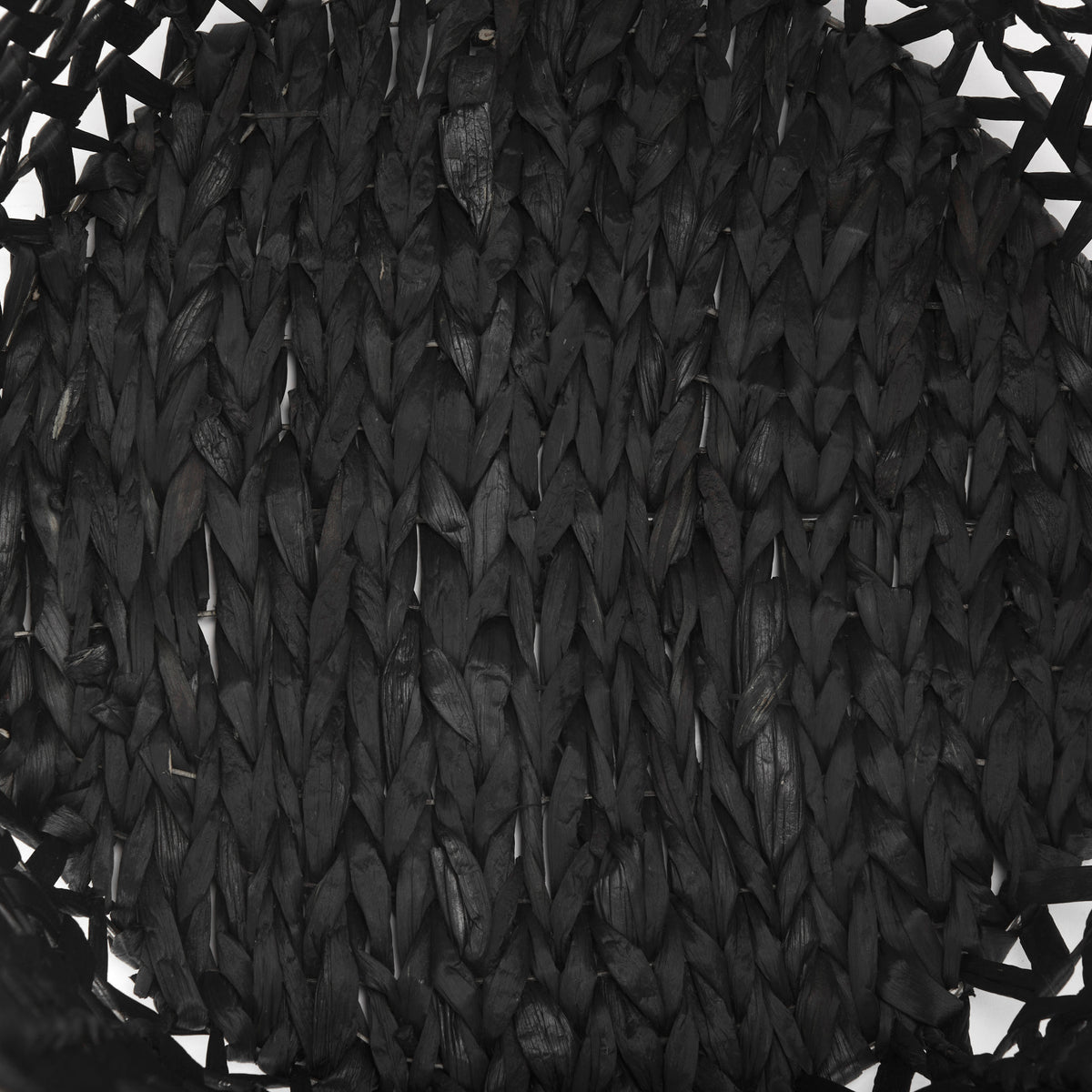 Lola (Set of 3) Black Water Hyacinth Zig Zag Weave Round Basket W/ Handles-Decorative Baskets-DECOROLALA