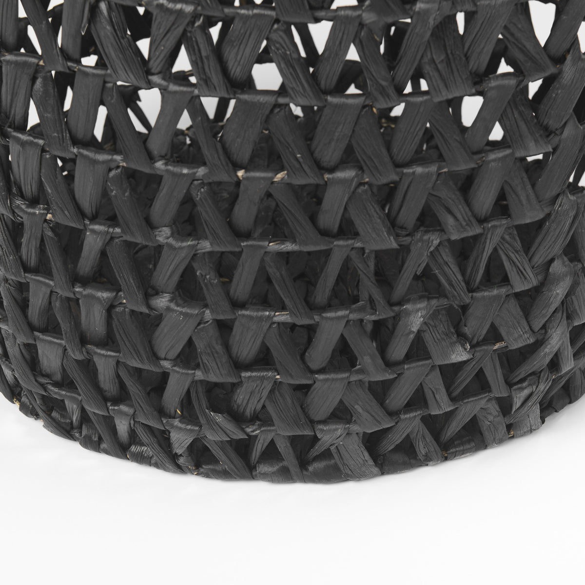 Lola (Set of 3) Black Water Hyacinth Zig Zag Weave Round Basket W/ Handles-Decorative Baskets-DECOROLALA