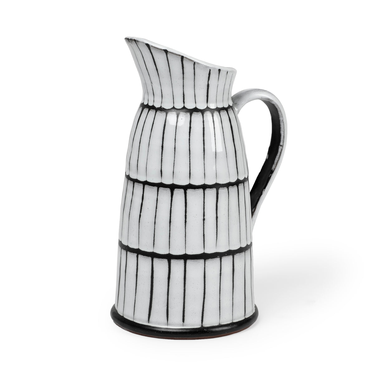 Lome Large Patterned Ceramic Water Pitcher - White/Black-Jars Jugs Urns-DECOROLALA
