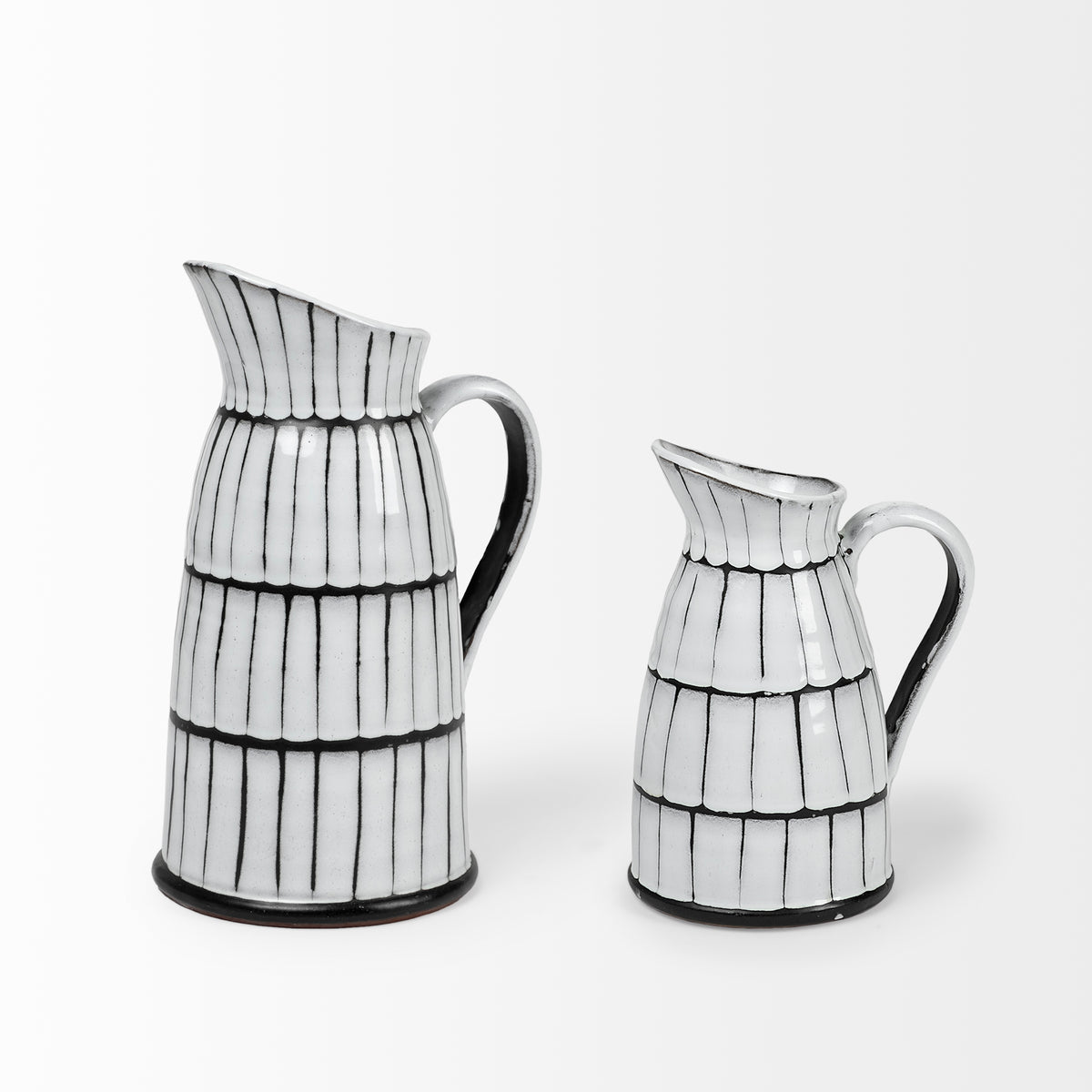 Lome Large Patterned Ceramic Water Pitcher - White/Black-Jars Jugs Urns-DECOROLALA