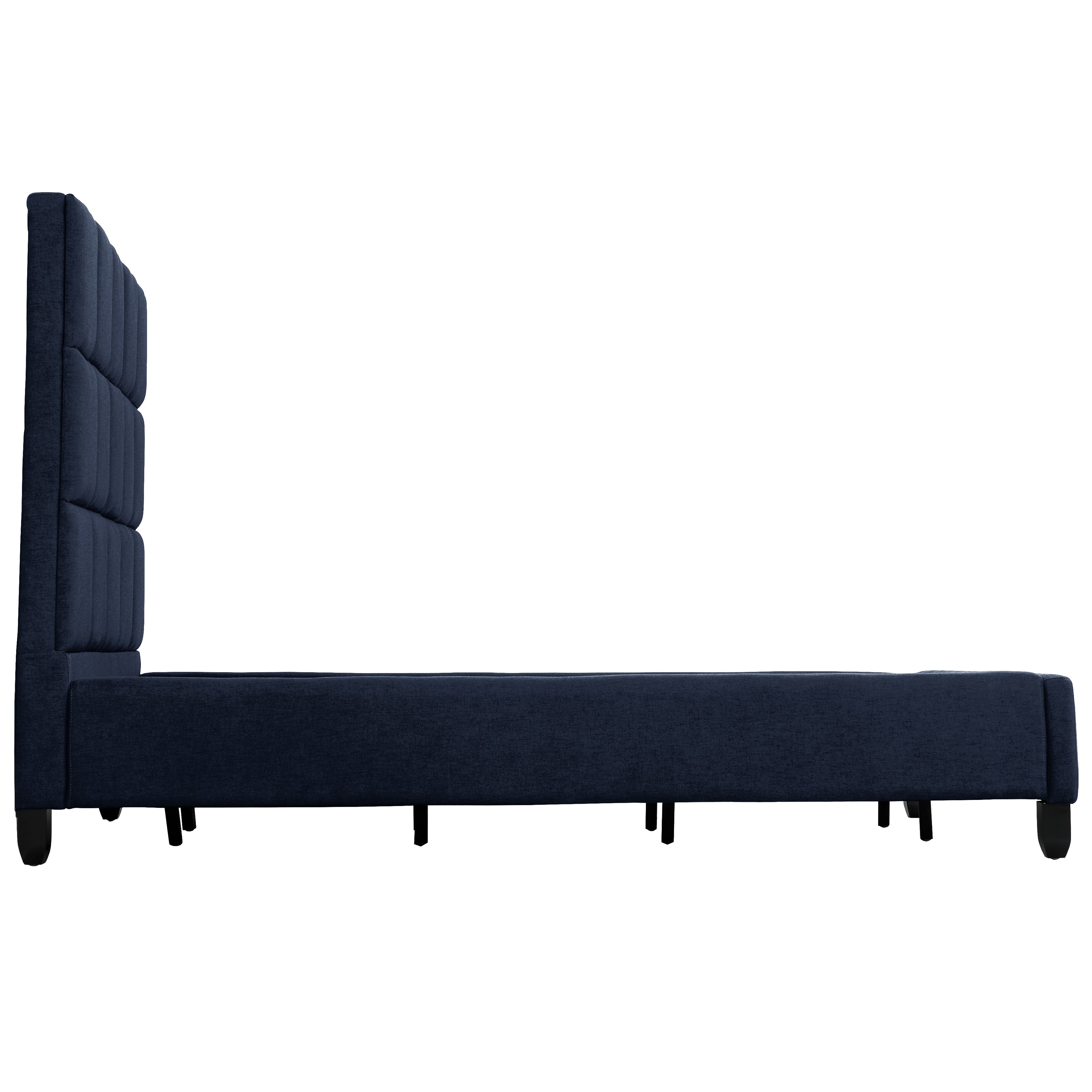 London Dark Blue Upholstered Platform Bed with Tufted Headboard, King-Bedroom-DECOROLALA