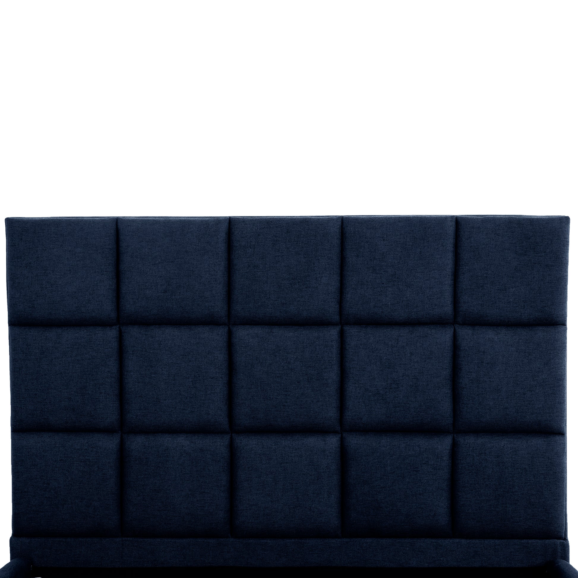 London Dark Blue Upholstered Platform Bed with Tufted Headboard, King-Bedroom-DECOROLALA