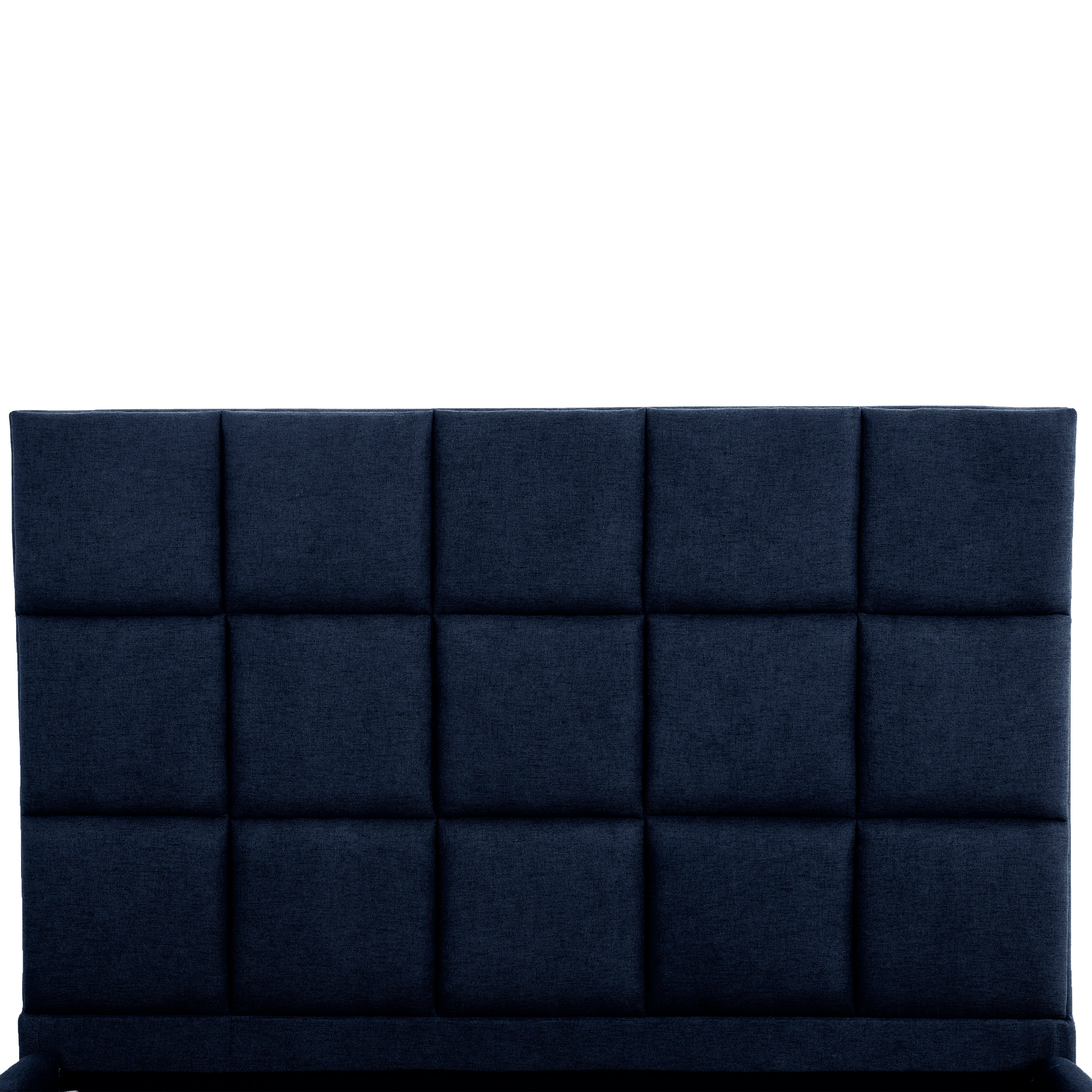 London Dark Blue Upholstered Platform Bed with Tufted Headboard, King-Bedroom-DECOROLALA