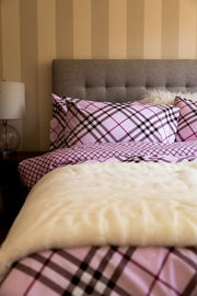 London Queen Size Printed Plaid Reversible Cotton 6 pc Duvet Cover Set-Bedding-DECOROLALA