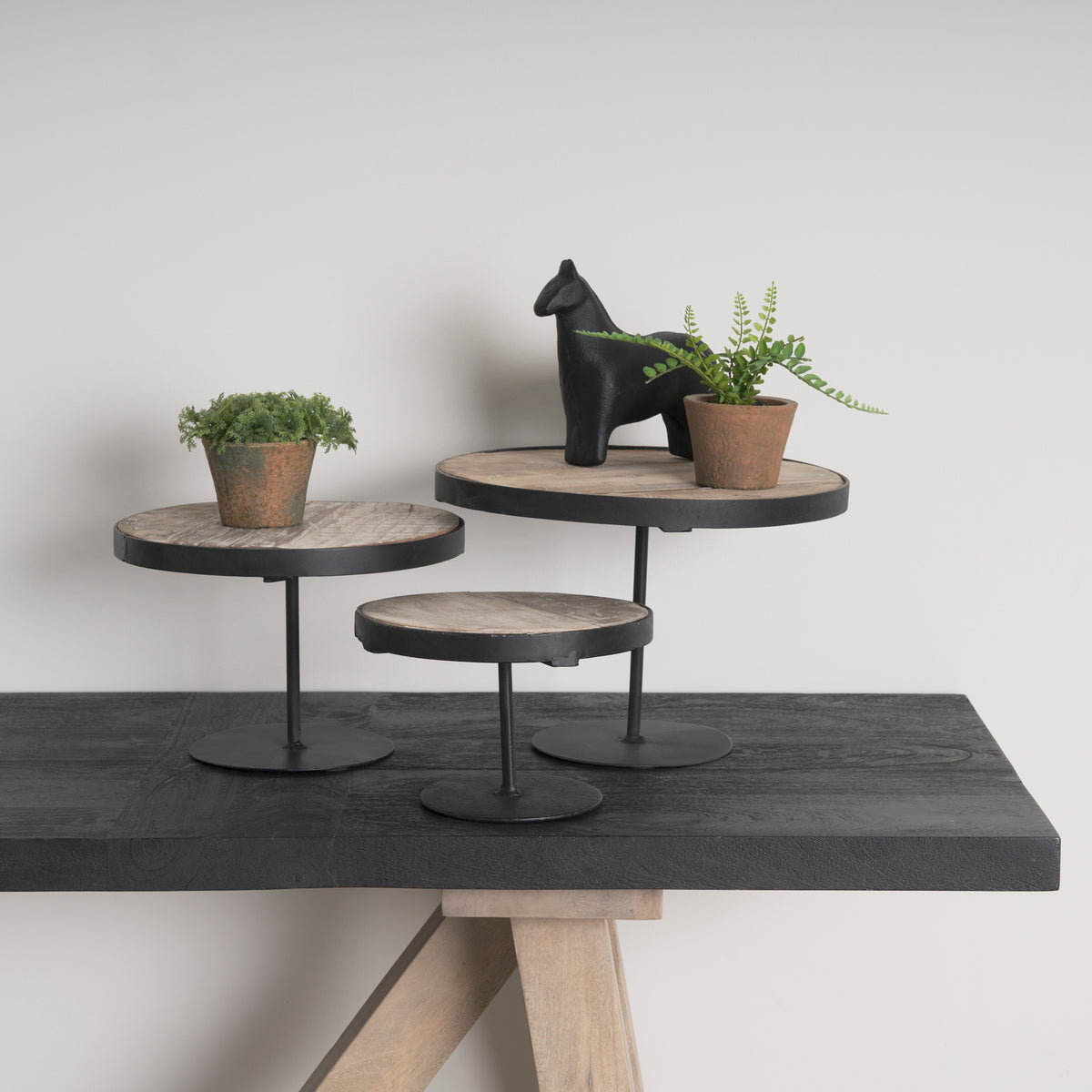 Lorenz Round Wood and Metal Decorative Display Stands-Decorative Trays-DECOROLALA
