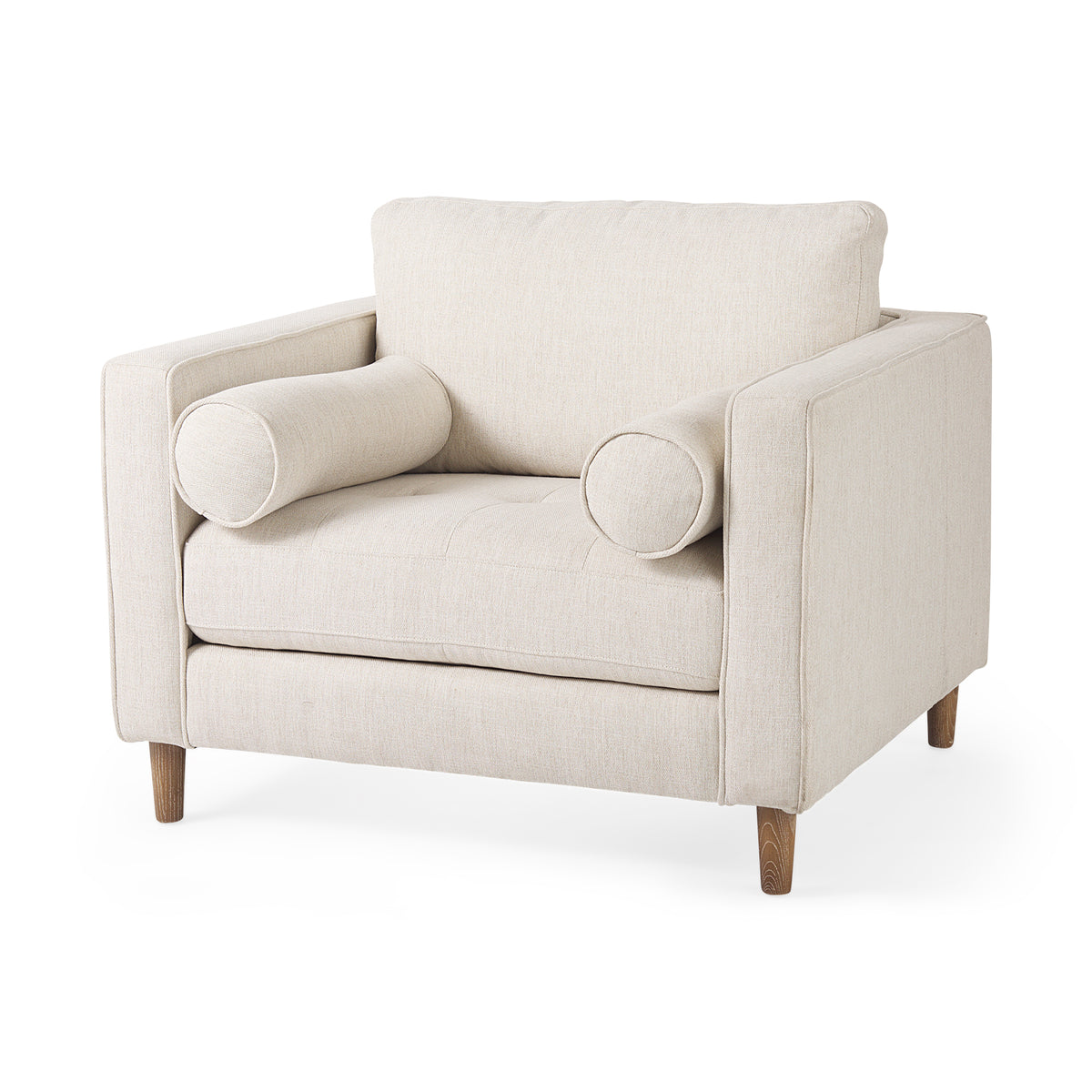 Loretta 40.7L x 36.2W x 33.9H Cream Fabric Chair W/ Two Bolster Cushions-Chairs-DECOROLALA