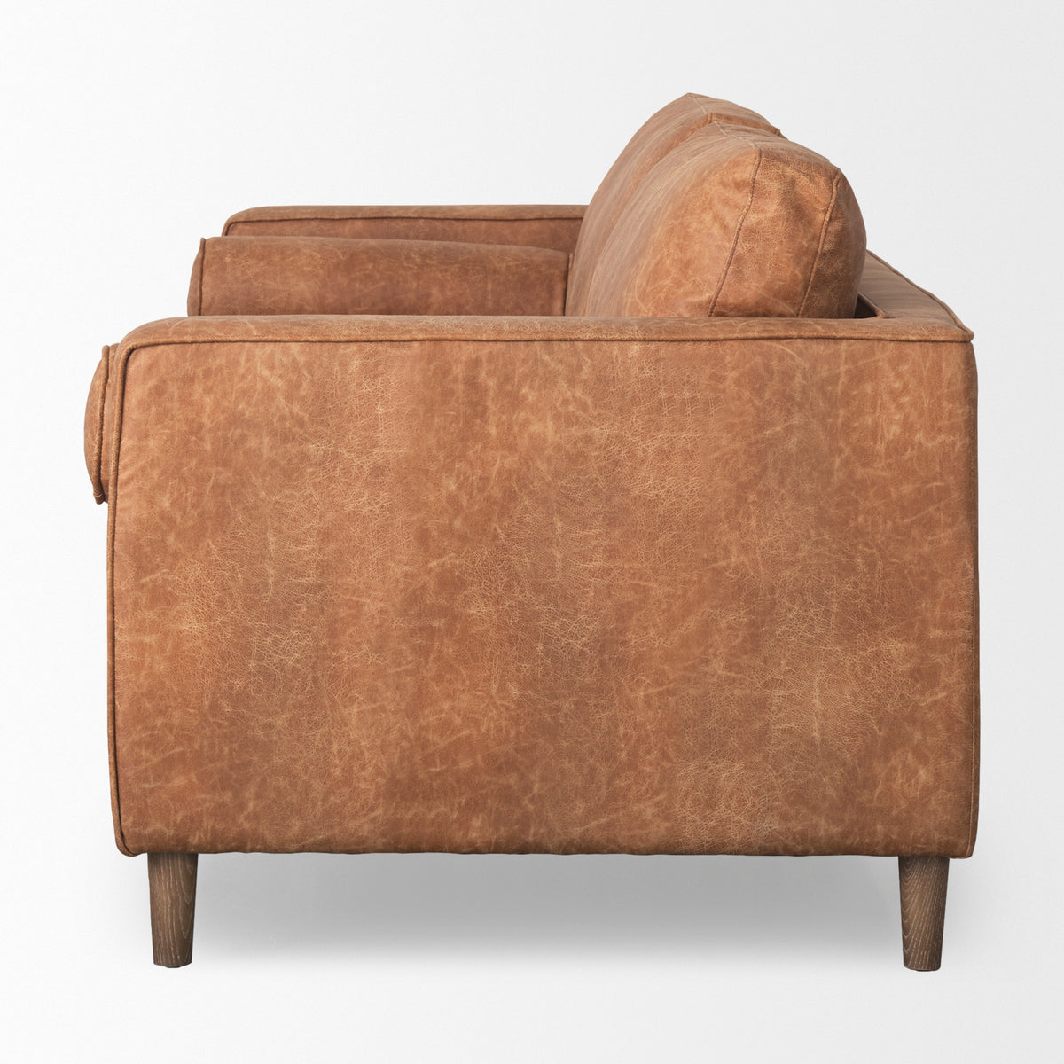 Loretta 88.0L x 36.2W x 33.9H Cognac Brown Faux Leather Three Seater Sofa with Two Bolster Cushions-Sofa & Sectionals-DECOROLALA