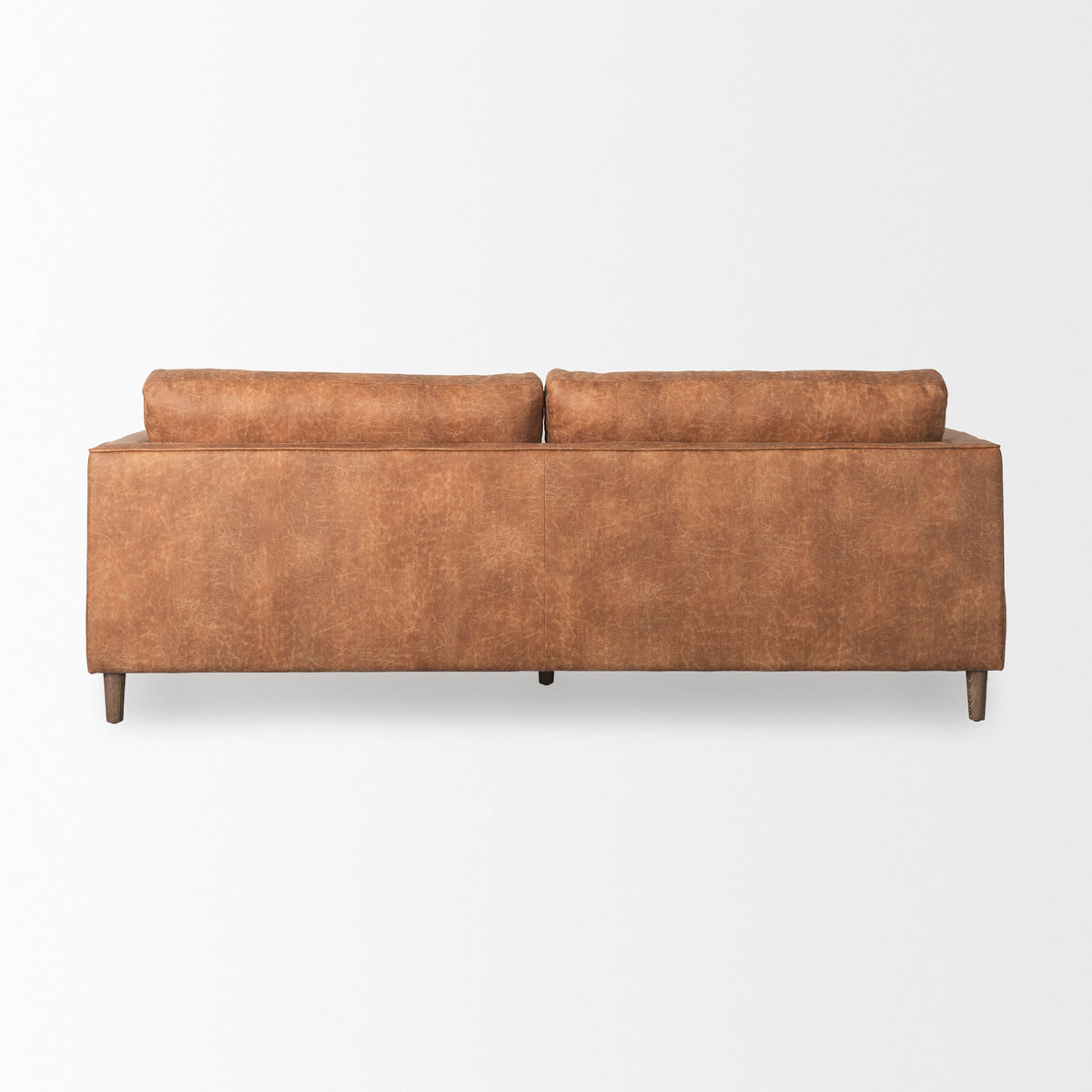 Loretta 88.0L x 36.2W x 33.9H Cognac Brown Faux Leather Three Seater Sofa with Two Bolster Cushions-Sofa & Sectionals-DECOROLALA