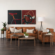 Loretta 88.0L x 36.2W x 33.9H Cognac Brown Faux Leather Three Seater Sofa with Two Bolster Cushions-Sofa & Sectionals-DECOROLALA