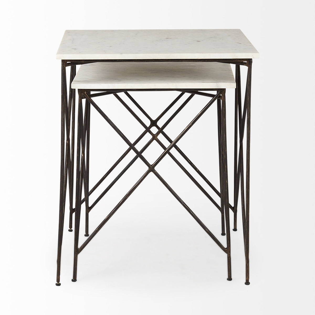 Lorlei 20.0L x 20.0W x 23.8H White Marble Top W/ Gray Iron Legs End and Side Table-End and Side Tables-DECOROLALA