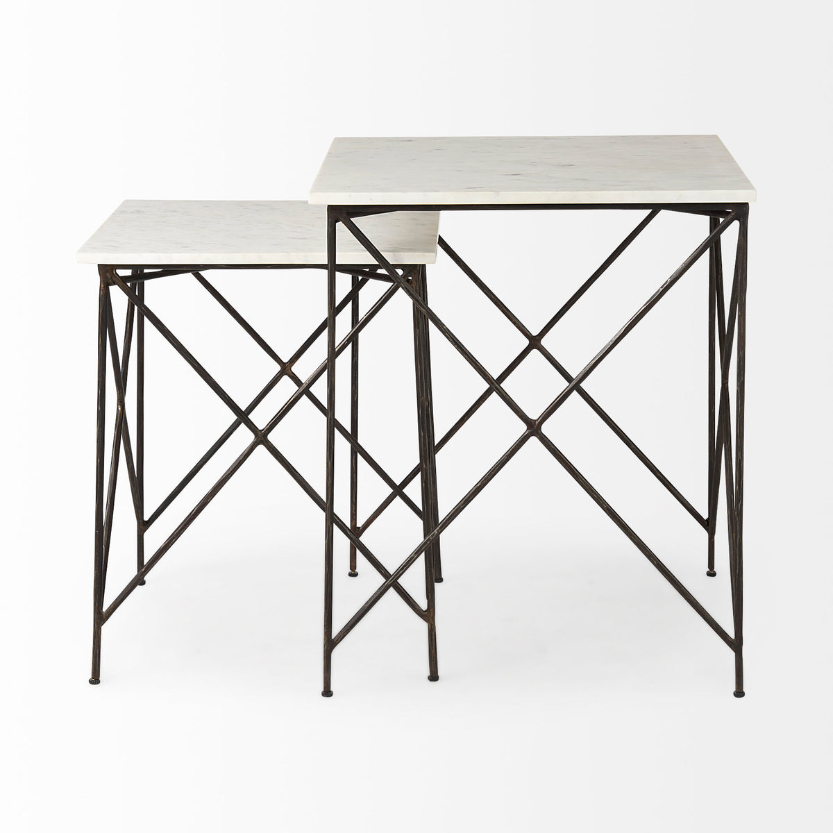 Lorlei 20.0L x 20.0W x 23.8H White Marble Top W/ Gray Iron Legs End and Side Table-End and Side Tables-DECOROLALA