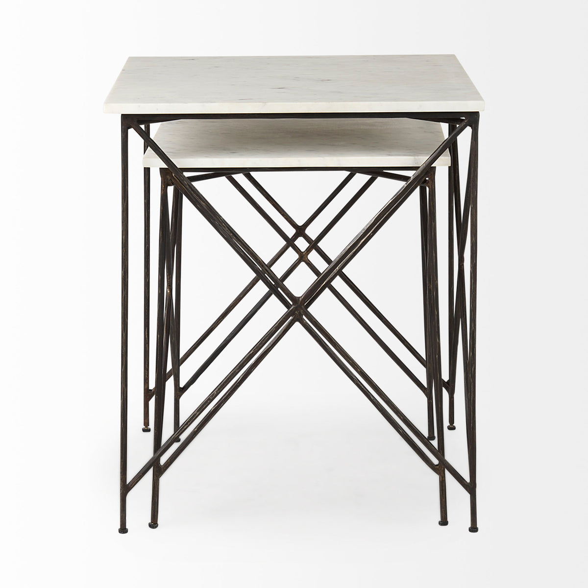 Lorlei 20.0L x 20.0W x 23.8H White Marble Top W/ Gray Iron Legs End and Side Table-End and Side Tables-DECOROLALA