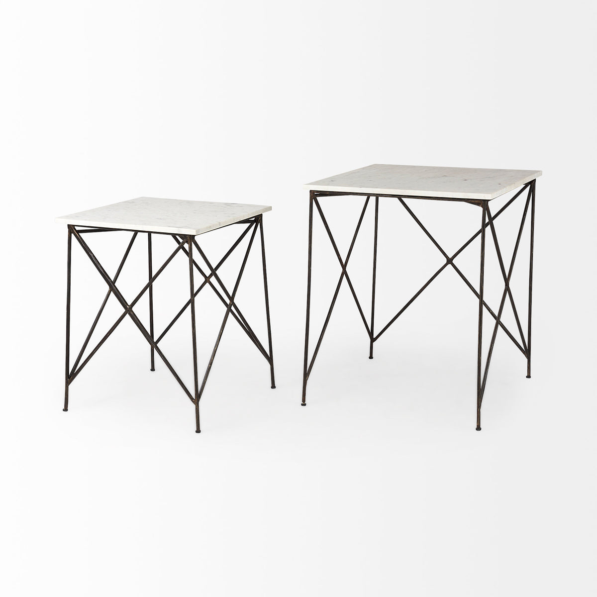 Lorlei 20.0L x 20.0W x 23.8H White Marble Top W/ Gray Iron Legs End and Side Table-End and Side Tables-DECOROLALA