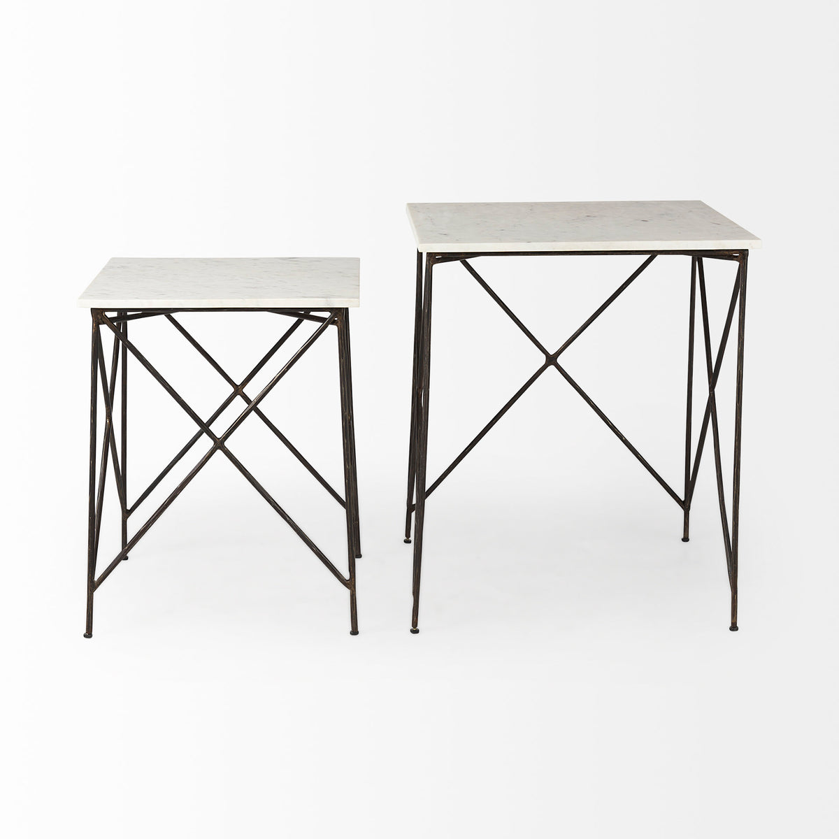 Lorlei 20.0L x 20.0W x 23.8H White Marble Top W/ Gray Iron Legs End and Side Table-End and Side Tables-DECOROLALA