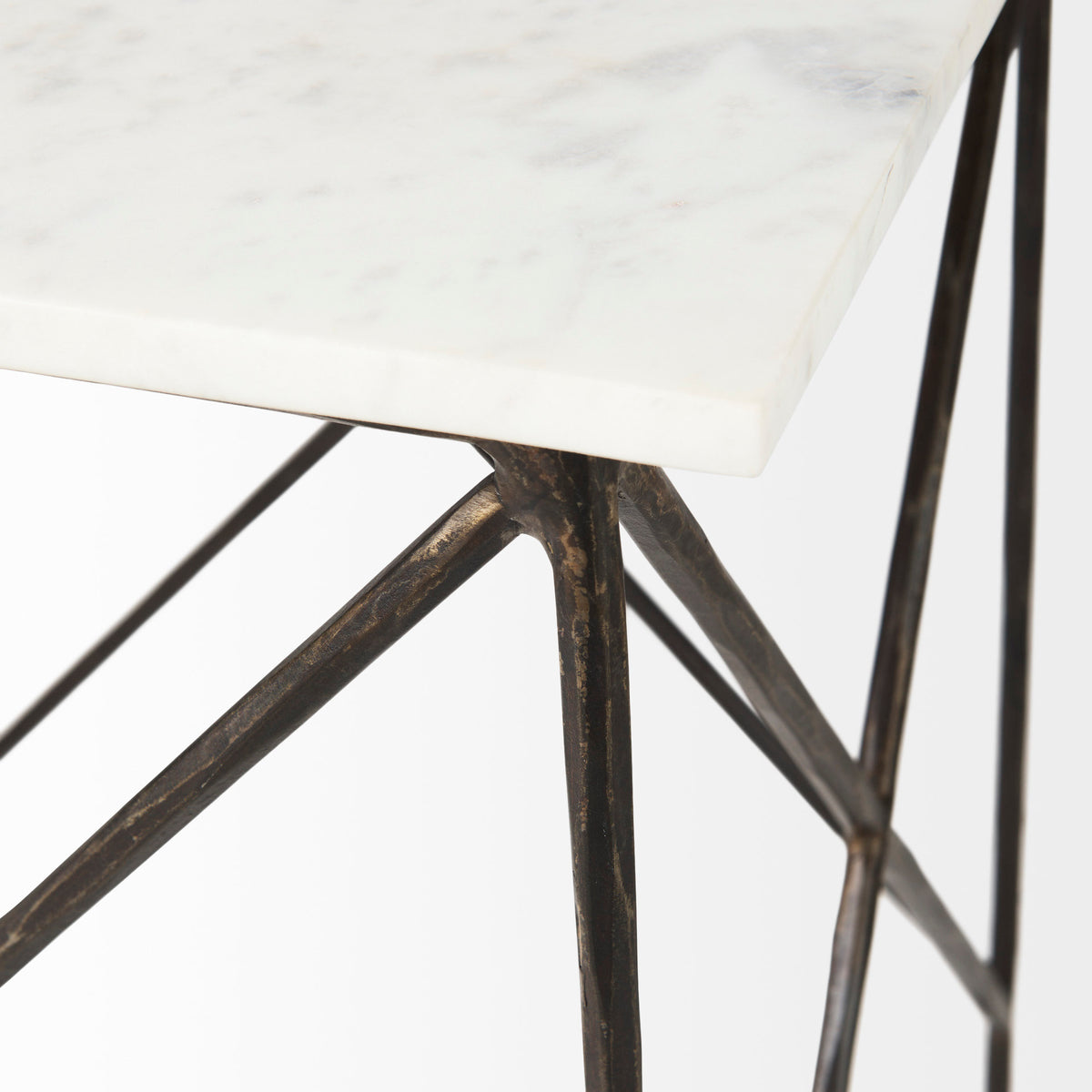Lorlei 20.0L x 20.0W x 23.8H White Marble Top W/ Gray Iron Legs End and Side Table-End and Side Tables-DECOROLALA