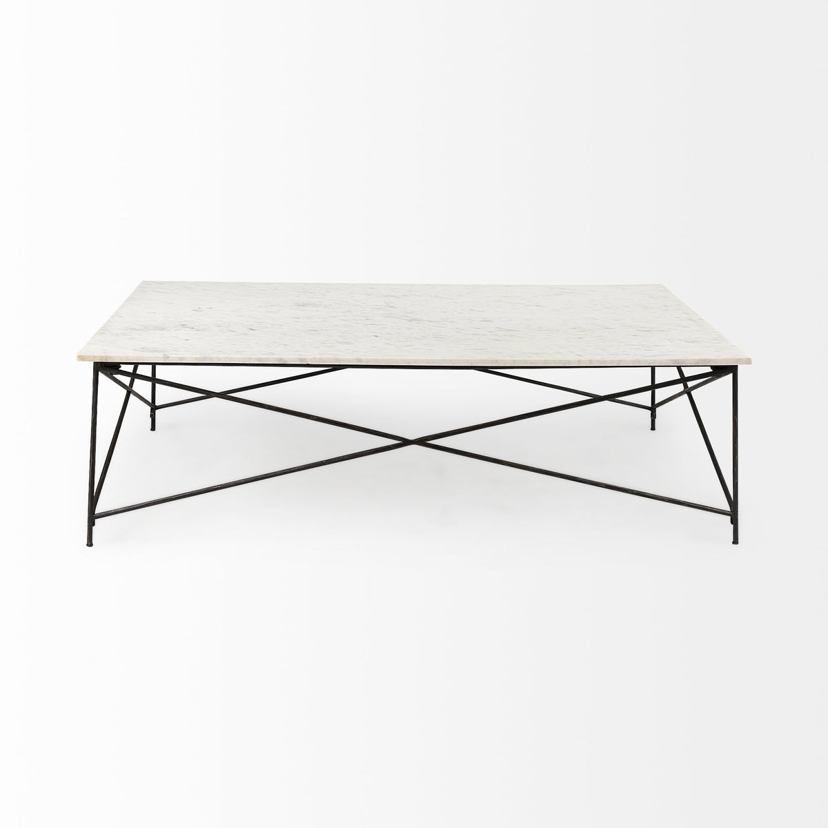 Lorlei I 53.0 X 35.0 X 15.5 White Marble Top W/ X-Shaped Gray Iron Base Coffee Table-Coffee Tables-DECOROLALA