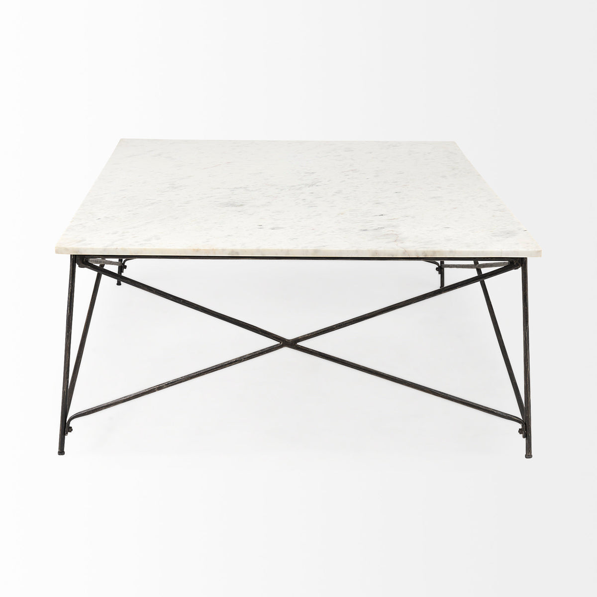 Lorlei I 53.0 X 35.0 X 15.5 White Marble Top W/ X-Shaped Gray Iron Base Coffee Table-Coffee Tables-DECOROLALA
