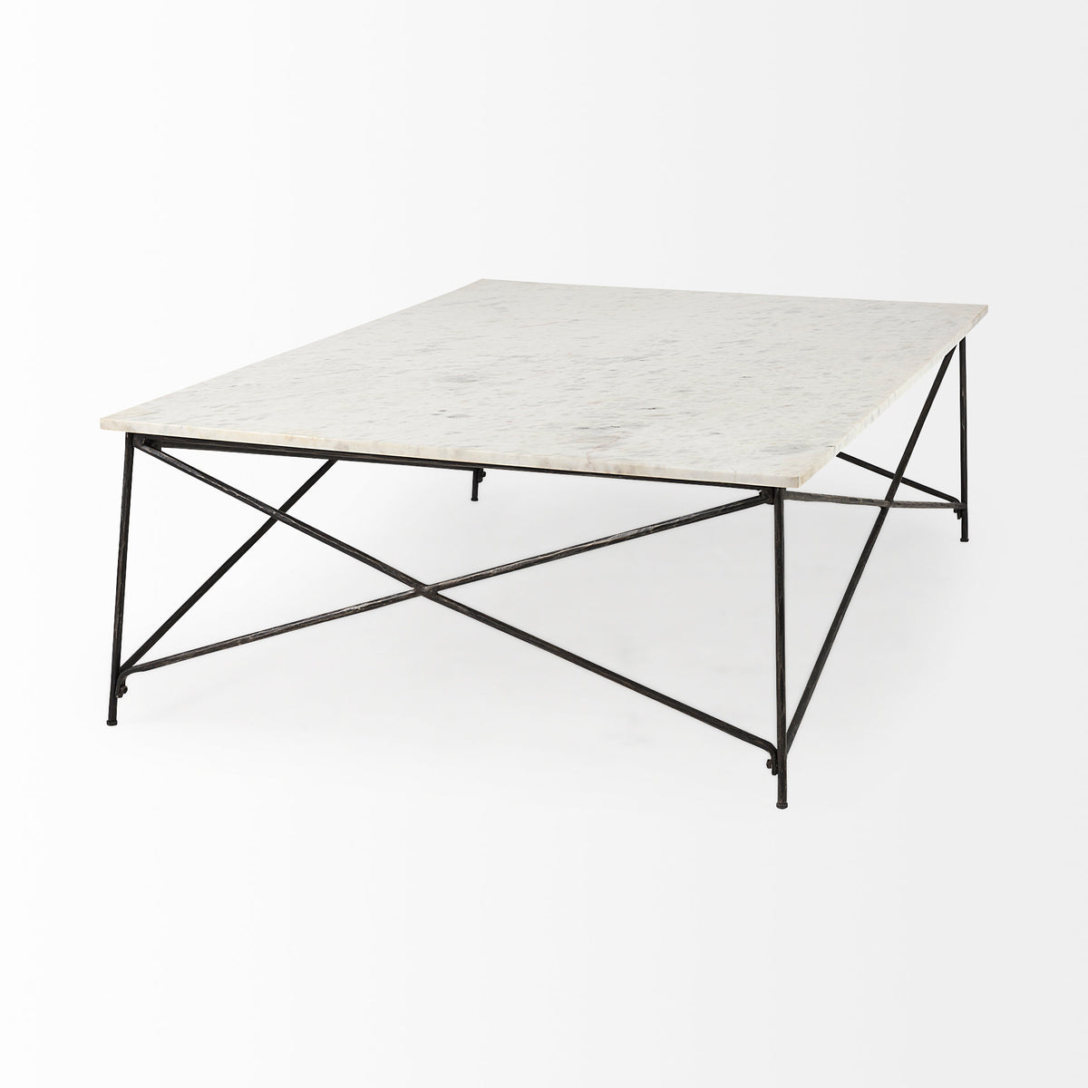 Lorlei I 53.0 X 35.0 X 15.5 White Marble Top W/ X-Shaped Gray Iron Base Coffee Table-Coffee Tables-DECOROLALA