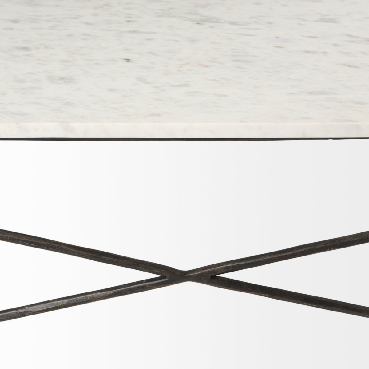 Lorlei I 53.0 X 35.0 X 15.5 White Marble Top W/ X-Shaped Gray Iron Base Coffee Table-Coffee Tables-DECOROLALA