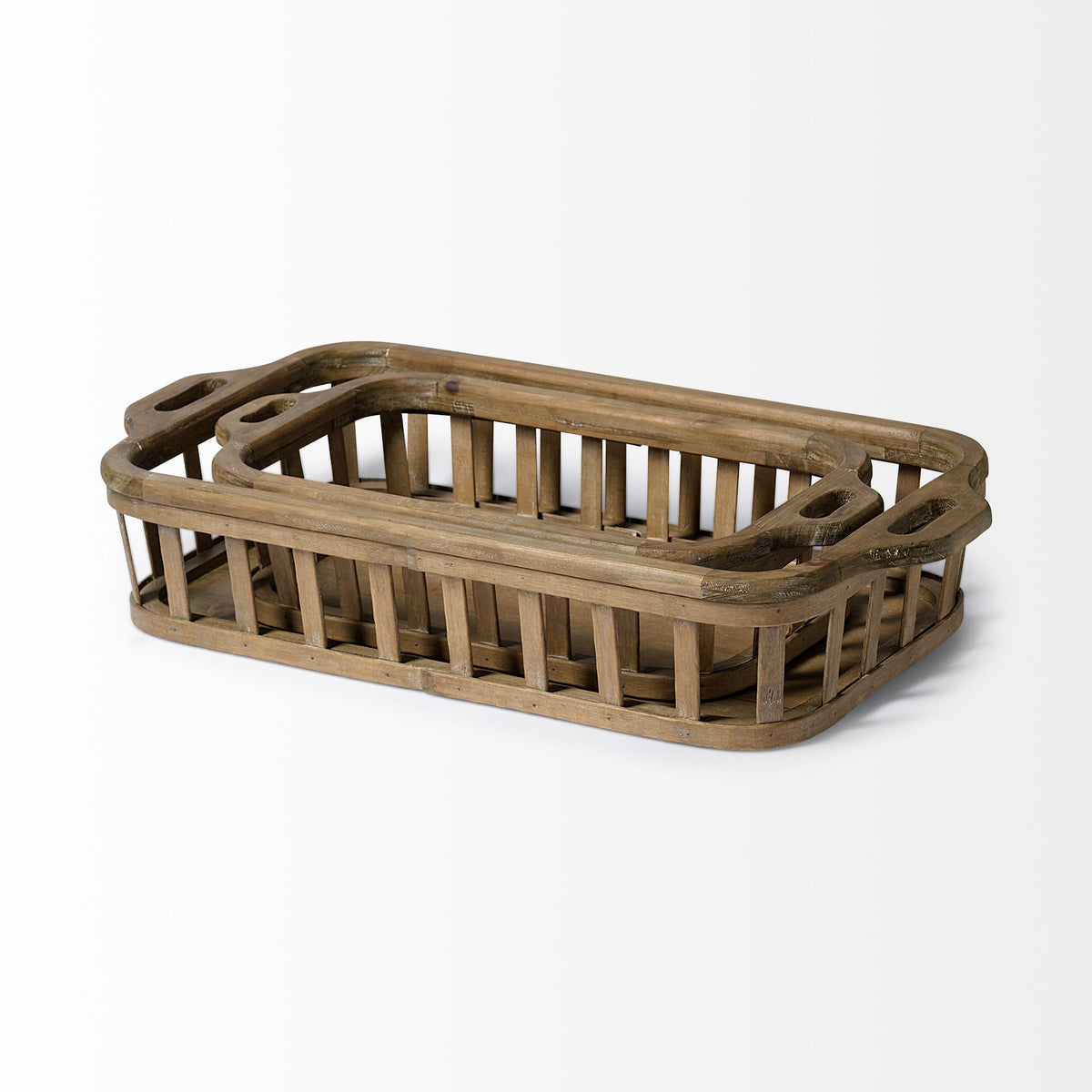 Louis Set of 2 Natural Wood Slated Nesting Trays-Trays-DECOROLALA