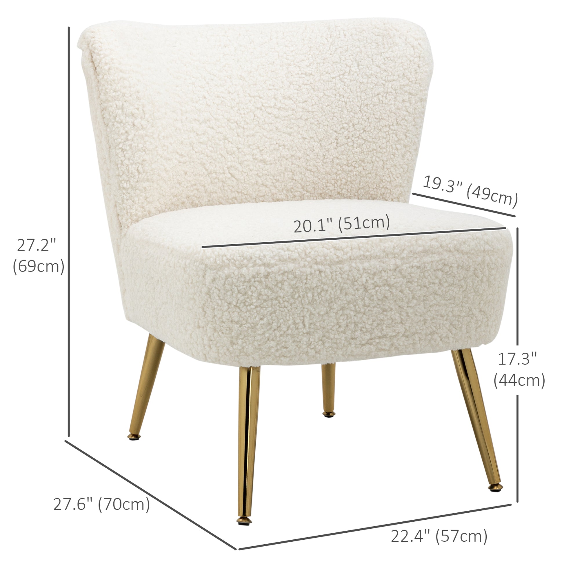 Lounge Chair - Gold Legs, White Upholstery, Bedroom/Living Room - 57x70x69cm-DECOROLALA