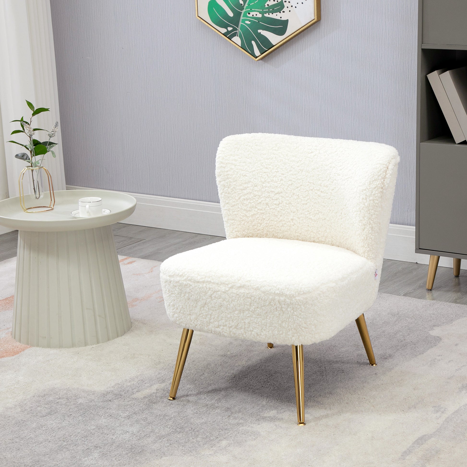 Lounge Chair - Gold Legs, White Upholstery, Bedroom/Living Room - 57x70x69cm-DECOROLALA