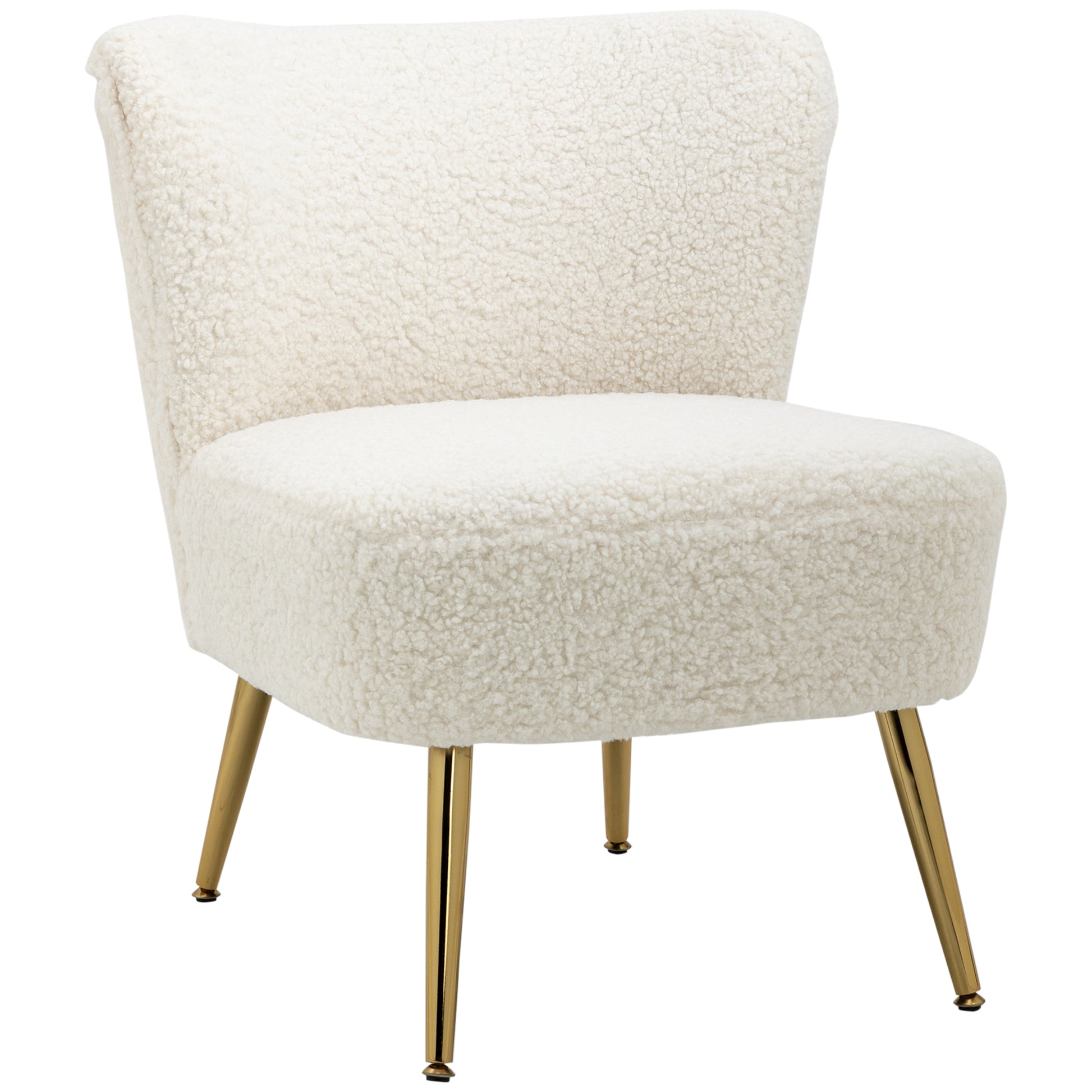 Lounge Chair - Gold Legs, White Upholstery, Bedroom/Living Room - 57x70x69cm-DECOROLALA